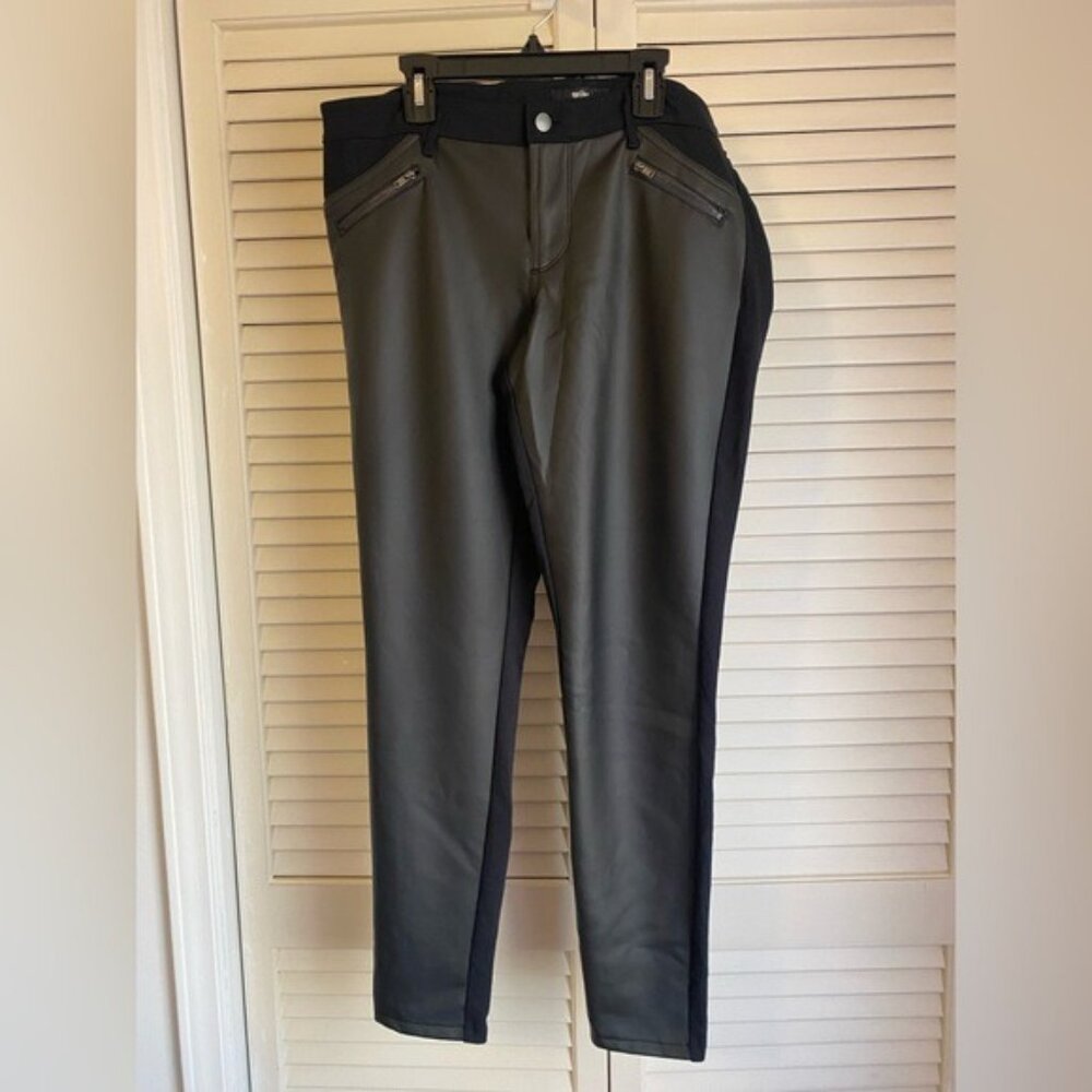 Mossimo Black Faux Leather Pants Size 14 With Zipper Accent & Stretch Back Panel